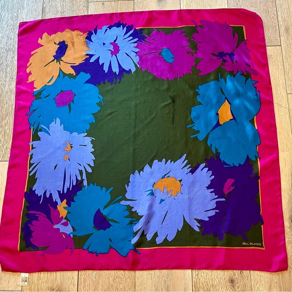 BILL BLASS For Barr & Beards Silk Scarf Vintage 70s Abstract Floral Square 30x30 - Picture 2 of 16